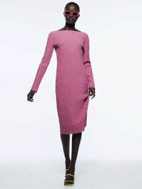 Zara Jacquard Midi Dress Small Dusty Rose Mauve Textured